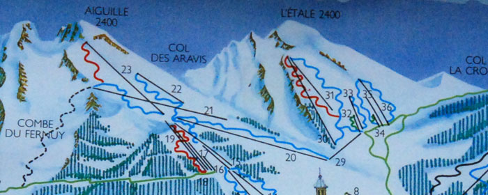 La Clusaz piste map close-up 1983