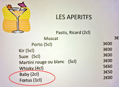 French translation into English of drinks