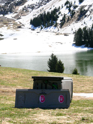 <A dead portable toilet at Lac des Confins, La Clusaz, France>