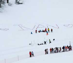 <Photo of art in the snow, dedicated to local French ski du fond champ, Ivan Perrillat Boiteux>