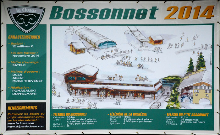 <Poster in La Clusaz advertising the new Bossonnet replacement ski lift - due in 2014 >