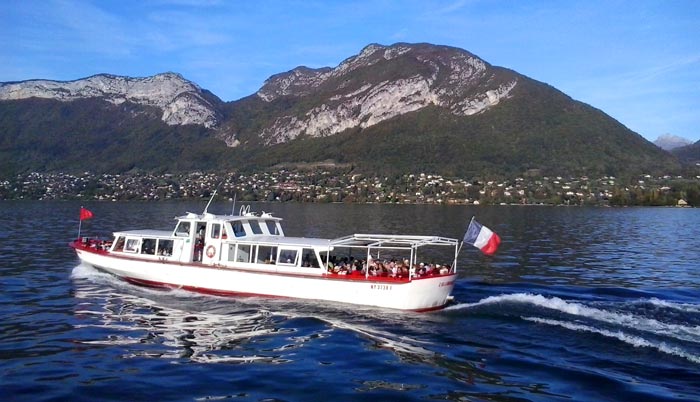 <Photo from a boat on Lake Annecy, France>