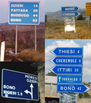 <Photos of all roads leading to Bono in Sardinia'>