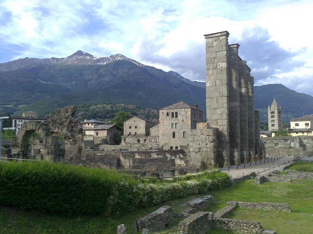 Roman theatre ruins in Aosta, Italy