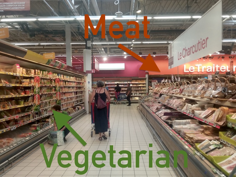 Vegatarian aisle at Carrefour Annecy